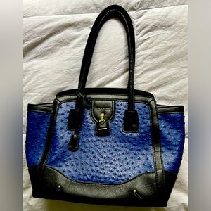 London Fog Blue faux ostrich tote